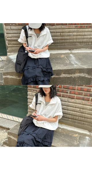 Abif String Short Sleeve Zip-Up Windbreaker