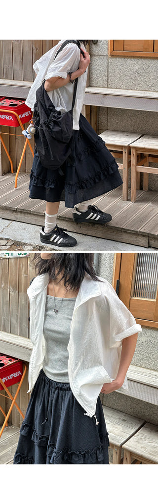 Abif String Short Sleeve Zip-Up Windbreaker