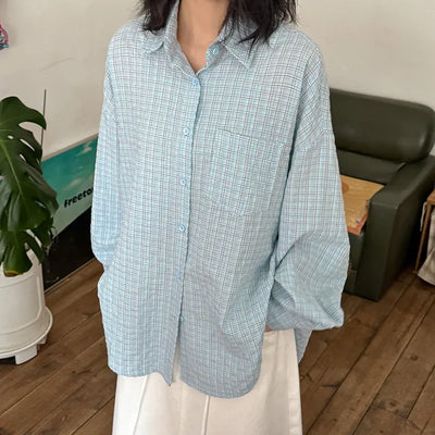 Hitebin Unisex Check Cotton Long Sleeve Shirt Salanta Item