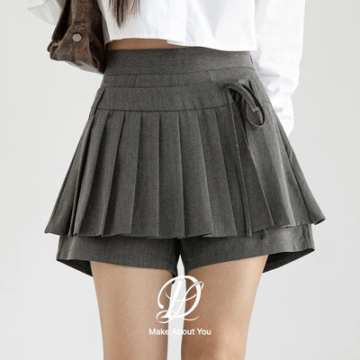 Dream Layered Ribbon Pleated Wrap Mini Skirt Pants Skirts