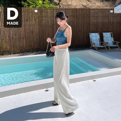 Cool Flowy Pleated Elastic Waist Wide Pants Refrigerator Pants