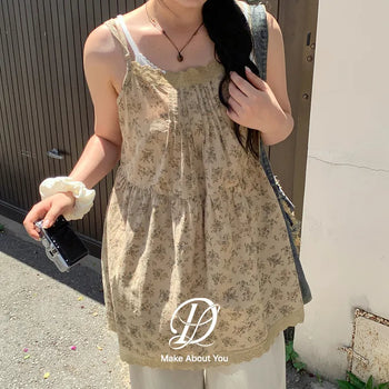 Nila Vintage Flower Lace Cotton Layered Flare Bustier Strappy Sleeveless Mini Dress