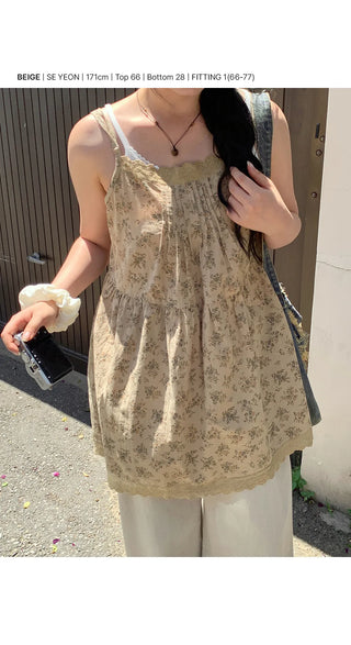 Nila Vintage Flower Lace Cotton Layered Flare Bustier Strappy Sleeveless Mini Dress