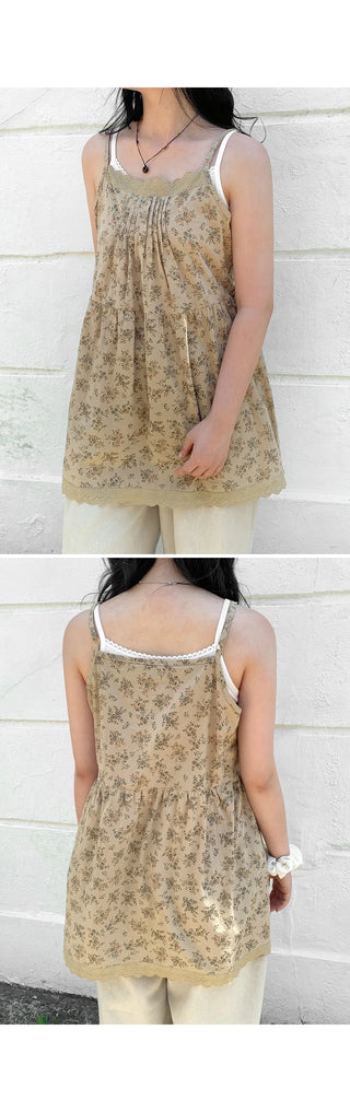 Nila Vintage Flower Lace Cotton Layered Flare Bustier Strappy Sleeveless Mini Dress
