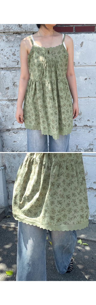 Nila Vintage Flower Lace Cotton Layered Flare Bustier Strappy Sleeveless Mini Dress