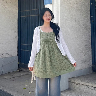 Nila Vintage Flower Lace Cotton Layered Flare Bustier Strappy Sleeveless Mini Dress