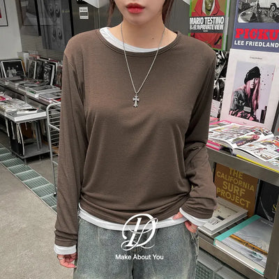 Raiden Delicate Fit Layered Basic Round Plain Long Sleeve T-shirt