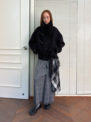 [NeverSeez] Pleated Plaid Skirt with Removable Waist Detail