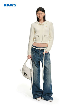 [NOTAWEAR] Washed Wide Leg Jeans with Side  Snap