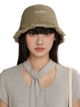 [moromoro2] Distressed Bow Bucket Hat