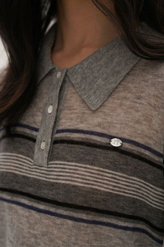 [moromoro2] Striped Polo Knit Top