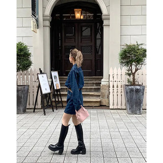 Belted denim dress