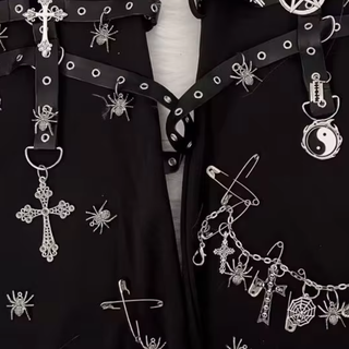 Metal chain cross skull applique knee sleeve