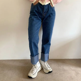 Straight-fold denim pants