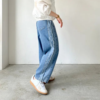 Side fringe denim pants