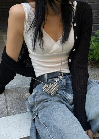 V-neck lace sleeveless top