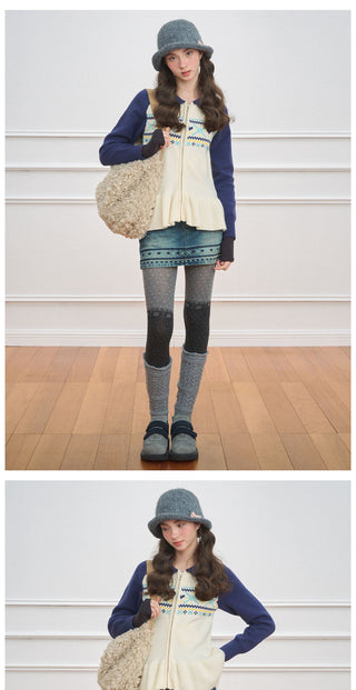 [NECY] Fair Isle Denim Mini Skirt