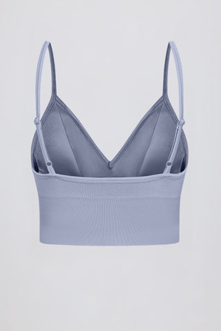 Define Luxe V-Neck Sports Bra in Blue Grey