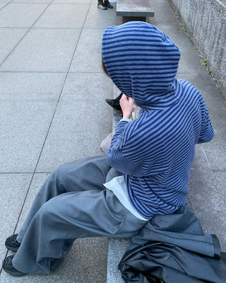 (Unisex) Striped Knit Hooded T-shirt