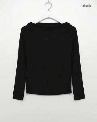 Boat neck simple long-sleeved T-shirt