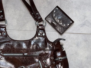 Taine Eyelet Belt Crack Vintage Shoulder Bag