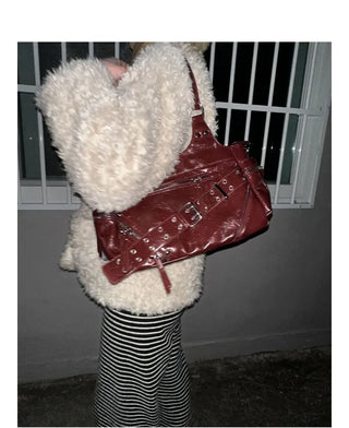 Taine Eyelet Belt Crack Vintage Shoulder Bag