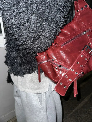 Taine Eyelet Belt Crack Vintage Shoulder Bag