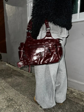 Taine Eyelet Belt Crack Vintage Shoulder Bag