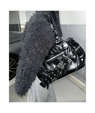 Taine Eyelet Belt Crack Vintage Shoulder Bag