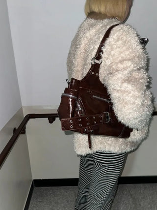 Taine Eyelet Belt Crack Vintage Shoulder Bag