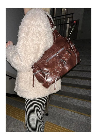 Taine Eyelet Belt Crack Vintage Shoulder Bag