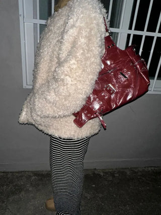 Taine Eyelet Belt Crack Vintage Shoulder Bag