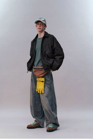 [Monterest] Washed Cotton Work Jacket with Leather Collar