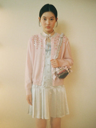 [Moromoro2] Sequin Flower Crew Neck  Cardigan