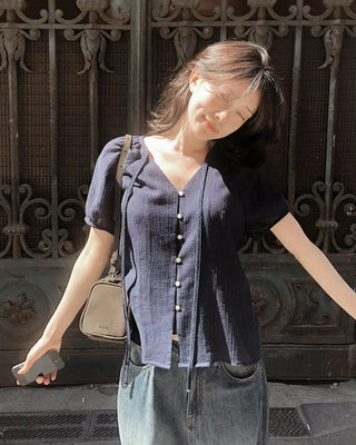 Strappy short-sleeved blouse