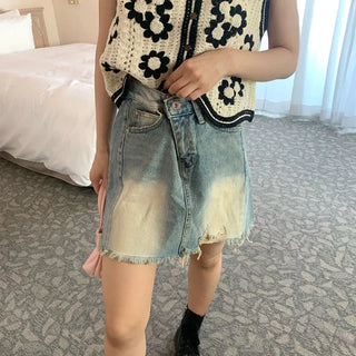 Vintage washed denim mini skirt