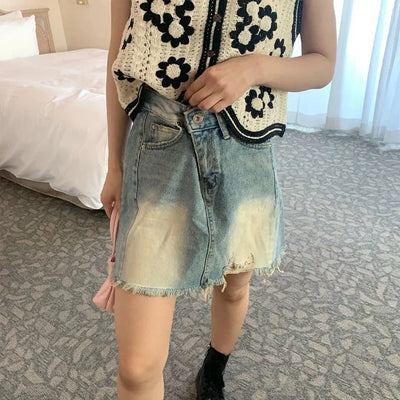 Vintage washed denim mini skirt