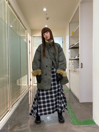 [NeverSeez] Plaid Patchwork Maxi Skirt