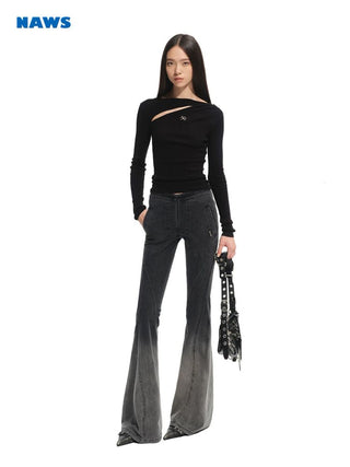 [NOTAWEAR] Cutout Slim Fit Long Sleeve Knit  Top