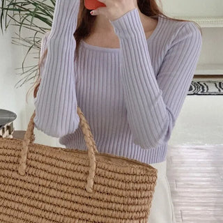 (5 colors) Ribbed Square Neck Knit Top