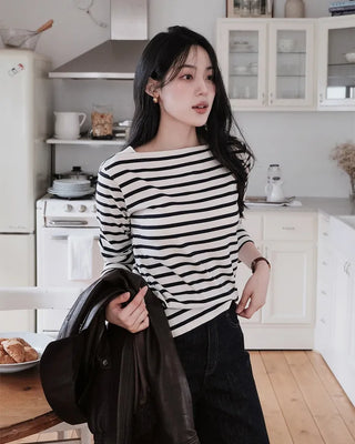 Boat neck striped T-shirt