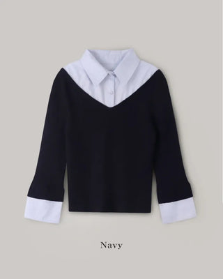 Extremely popular in Korea! Shirt-layered knit / 5 colors
