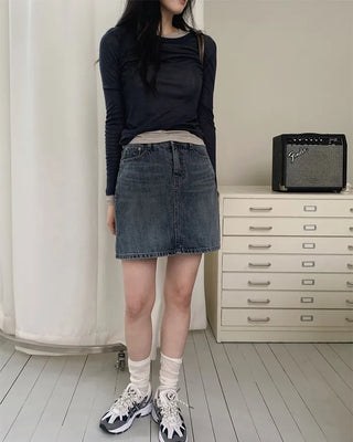 (Skort) Denim Skirt Pants - 4 sizes
