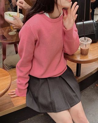 (round neck/v-neck) Soft round knit - 9 colors