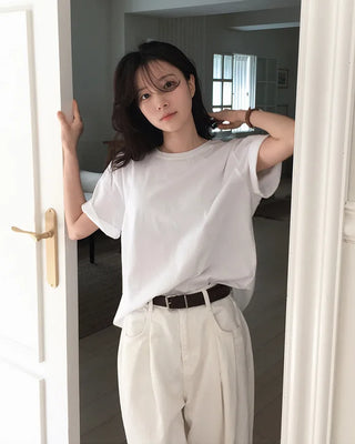 (Short-sleeved/Long-sleeved) Clean Cotton Daily Plain T-Shirt