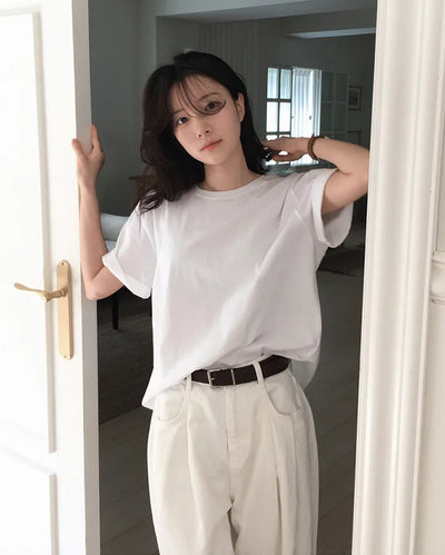 (Short-sleeved/Long-sleeved) Clean Cotton Daily Plain T-Shirt