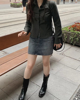 (Skort) Denim Skirt Pants - 4 sizes