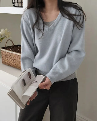 (round neck/v-neck) Soft round knit - 9 colors