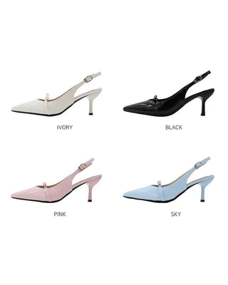 Pointed-toe ribbon slingback heels (4 colors)