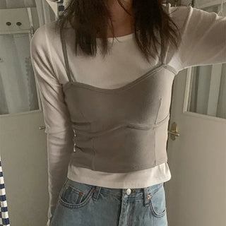 Slit-line cropped bustier camisole